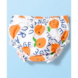 Babyhug Single Jersey Knit Half Sleeves Frock with Bloomer & Orange Print - White