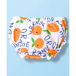 Babyhug Single Jersey Knit Half Sleeves Frock with Bloomer & Orange Print - White