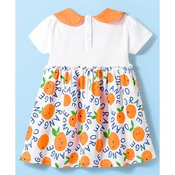Babyhug Single Jersey Knit Half Sleeves Frock with Bloomer & Orange Print - White