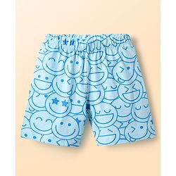 Babyhug Cotton Knit Half Sleeves Shorts Co-ord Night Suit With Smiley Print - Light Blue