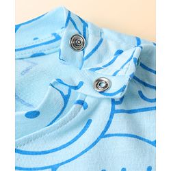 Babyhug Cotton Knit Half Sleeves Shorts Co-ord Night Suit With Smiley Print - Light Blue