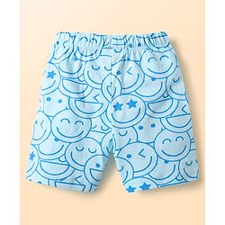 Babyhug Cotton Knit Half Sleeves Shorts Co-ord Night Suit With Smiley Print - Light Blue