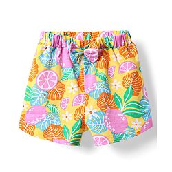 Babyhug Cotton Knit Frill Sleeves Shorts Night Suit With Tropical Theme Print - Multicolour