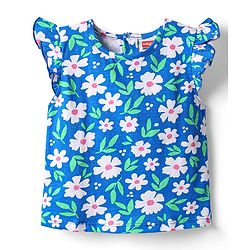 Babyhug Cotton Knit Frill Sleeves Shorts Night suit With Floral Print - Blue