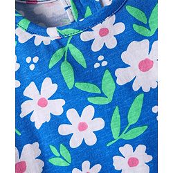 Babyhug Cotton Knit Frill Sleeves Shorts Night suit With Floral Print - Blue