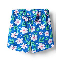 Babyhug Cotton Knit Frill Sleeves Shorts Night suit With Floral Print - Blue