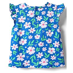 Babyhug Cotton Knit Frill Sleeves Shorts Night suit With Floral Print - Blue