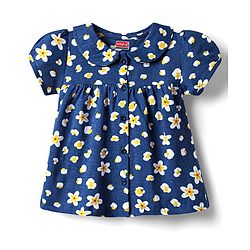 Babyhug 100% Cotton Knit Half Sleeves Co-ords Shorts Night Suit With Floral Print - Navy Blue