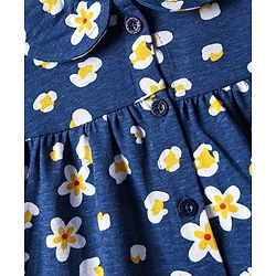 Babyhug 100% Cotton Knit Half Sleeves Co-ords Shorts Night Suit With Floral Print - Navy Blue