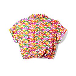 Babyhug Rayon Woven Half Sleeves Knotted Crop Top With Rainbow Print - Multicolor