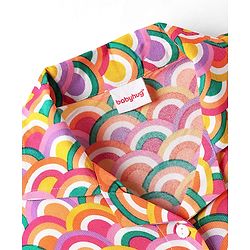 Babyhug Rayon Woven Half Sleeves Knotted Crop Top With Rainbow Print - Multicolor