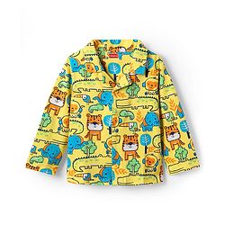 Babyhug Cotton Knit Full Sleeves Front Open Co-ords Night Suit with Jungle Theme Print - Yellow