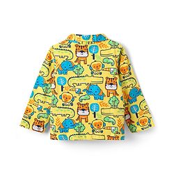 Babyhug Cotton Knit Full Sleeves Front Open Co-ords Night Suit with Jungle Theme Print - Yellow