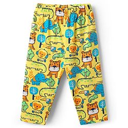 Babyhug Cotton Knit Full Sleeves Front Open Co-ords Night Suit with Jungle Theme Print - Yellow