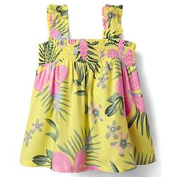 Babyhug Rayon Woven Sleeveless Top with Smocking & Floral Print - Yellow