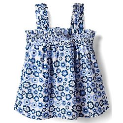 Babyhug Rayon Woven Sleeveless Top with Smocking & Floral Print - Light Blue