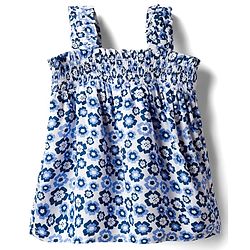Babyhug Rayon Woven Sleeveless Top with Smocking & Floral Print - Light Blue