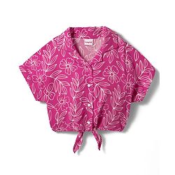Babyhug Woven Half Sleeves Knotted Top with Floral Print - Dark Pink