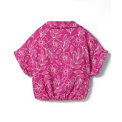 Babyhug Woven Half Sleeves Knotted Top with Floral Print - Dark Pink