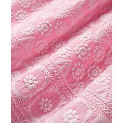 Babyhug Cotton Woven Sleeveless Floral Embroidered Frock With Lace Detailing & Bow Applique - Light Pink