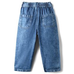 Babyhug Denim Full Length Washed Jeans with Stretch Bow & Floral Applique - Blue