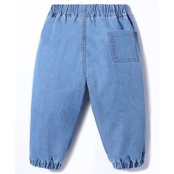 Babyhug Denim Full Length Washed Joggers With Stretch & Side Pockets - Blue