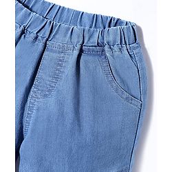 Babyhug Denim Full Length Washed Joggers With Stretch & Side Pockets - Blue