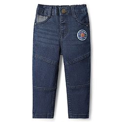 Babyhug Full Length Cut & Sew Denim Jeans with Stretch & Patch Detailing - Navy Blue