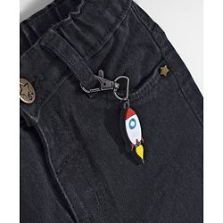 Babyhug Full Length Denim Jeans Washed with Stretch Space Adventure Print & Rocket Applique - Black