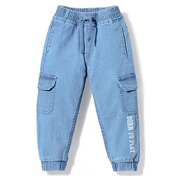 Babyhug Full Length Denim Jeans with Stretch & Born to Play Print - Light Blue