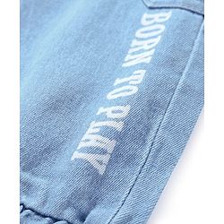 Babyhug Full Length Denim Jeans with Stretch & Born to Play Print - Light Blue