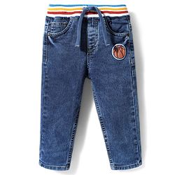 Babyhug Denim Full Length Washed Jeans With Stretch - Navy Blue