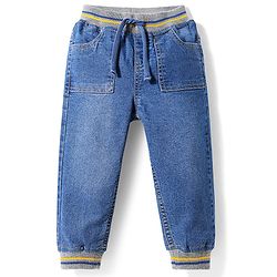 Babyhug Cotton Full Length Stretchable Denim Jeans Joggers - Blue