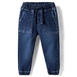 Babyhug Full Length Solid Denim Joggers With Stretch - Blue