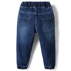 Babyhug Full Length Solid Denim Joggers With Stretch - Blue