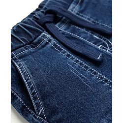 Babyhug Full Length Solid Denim Joggers With Stretch - Blue