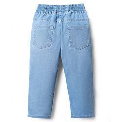 Babyhug Full Length Washed Stretchable Denim Jeans With Player Print - Light Blue