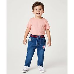 Babyhug Denim Full Length Washed Jeans With Stretch - Blue