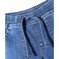 Babyhug Cotton Full Length Stretchable Denim Jeans with Team Varsity 38 Print - Blue
