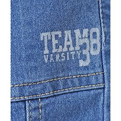 Babyhug Cotton Full Length Stretchable Denim Jeans with Team Varsity 38 Print - Blue