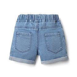 Babyhug Mid Thigh Length Shorts With Stretch Bow & Floral Applique - Blue