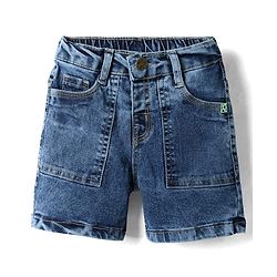 Babyhug Mid Thigh Solid Denim Shorts with Stretch - Blue