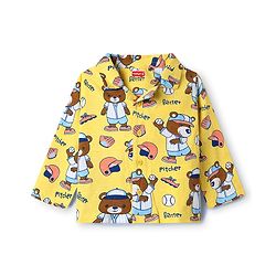 Babyhug Cotton Knit Full Sleeves Front Open Co-Ords Night Suit With Cartoon Print - Yellow