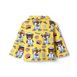 Babyhug Cotton Knit Full Sleeves Front Open Co-Ords Night Suit With Cartoon Print - Yellow