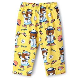 Babyhug Cotton Knit Full Sleeves Front Open Co-Ords Night Suit With Cartoon Print - Yellow