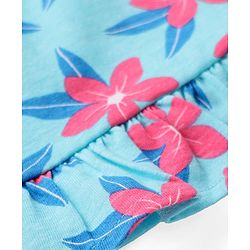 Babyhug Cotton Knit Full Sleeves Co-ords Night Suit With Floral Print - Light Blue