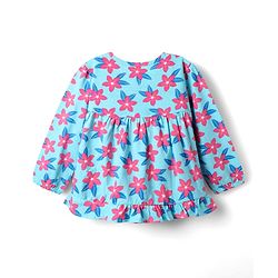Babyhug Cotton Knit Full Sleeves Co-ords Night Suit With Floral Print - Light Blue
