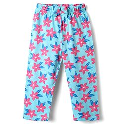 Babyhug Cotton Knit Full Sleeves Co-ords Night Suit With Floral Print - Light Blue