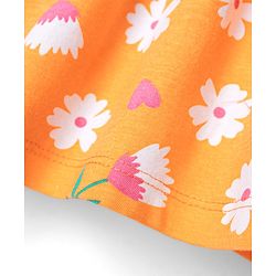 Babyhug Single Jersey Knit Frill Sleeves Floral Printed Frock with Bloomer & Bow Applique - Orange