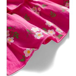 Babyhug Single Jersey Knit Frill Sleeves Layered Frock with Floral Print & Bow Applique Headband - Pink